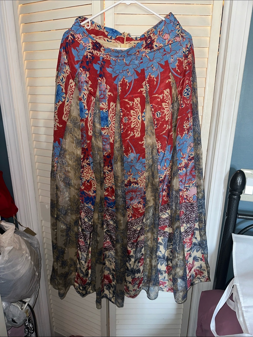 Anthropologie Multi-Color Floral Paneled A-Line Maxi Skirt